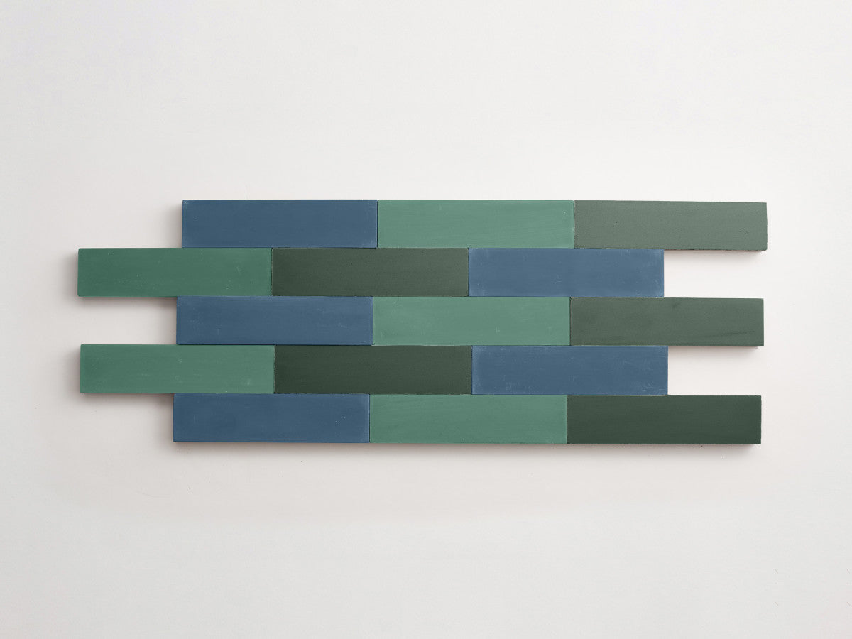 Cement Checkerboard Tile Trio 12x3 Green, Blue, Green.
