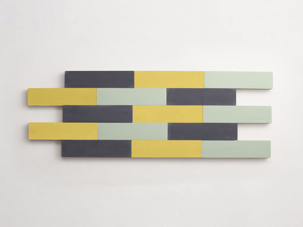 Cement Checkerboard Tile Trio 12x3 Yellow, Green, Grey.