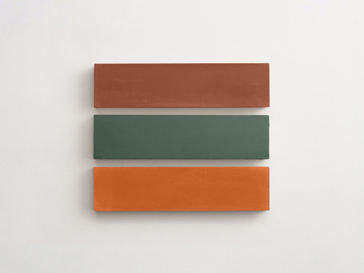 Cement Checkerboard Tile Trio 12x3 Green, Brown.