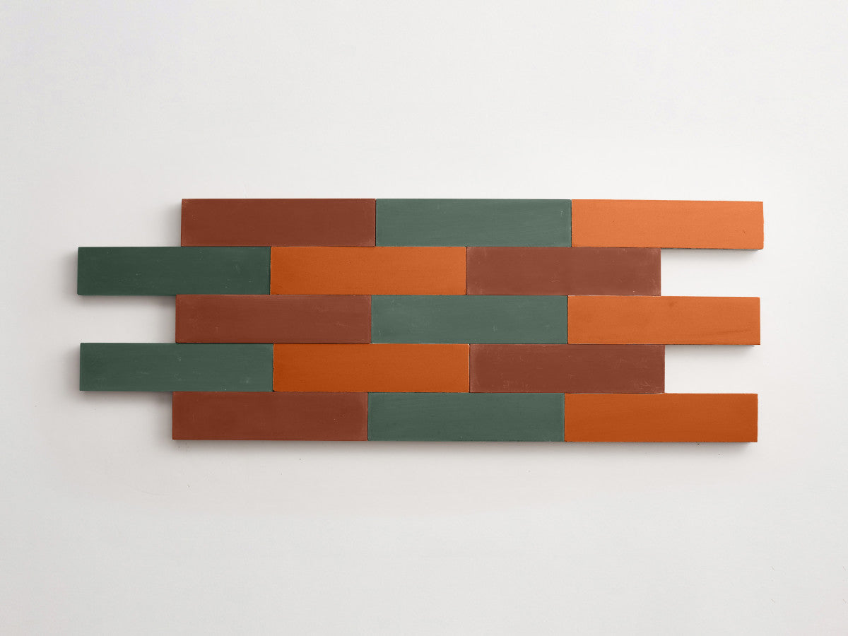 Cement Checkerboard Tile Trio 12x3 Green, Brown.