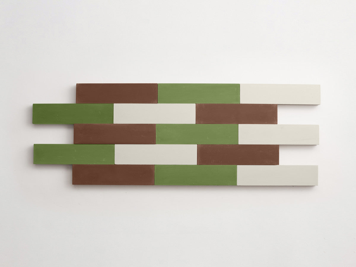 Cement Checkerboard Tile Trio 12x3 Brown, Green.