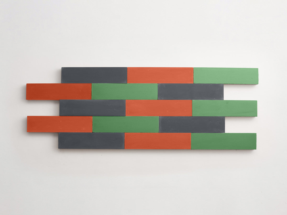 Cement Checkerboard Tile Trio 12x3 Red, Green, Blue.