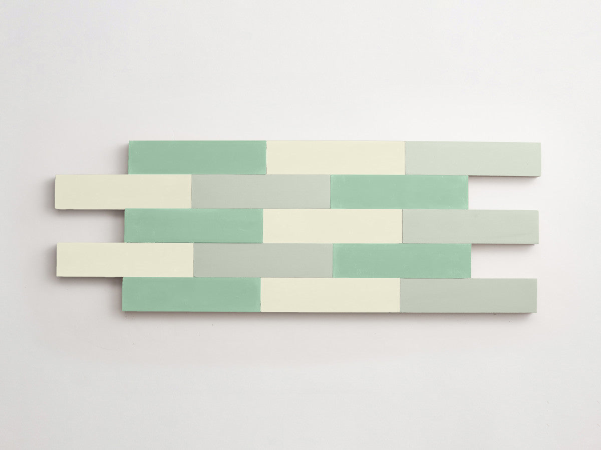 Cement Checkerboard Tile Trio 12x3 Green, Blue.