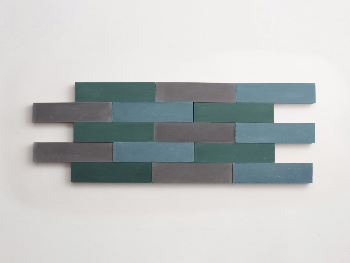 Cement Checkerboard Tile Trio 12x3 Blue, Green, Grey.