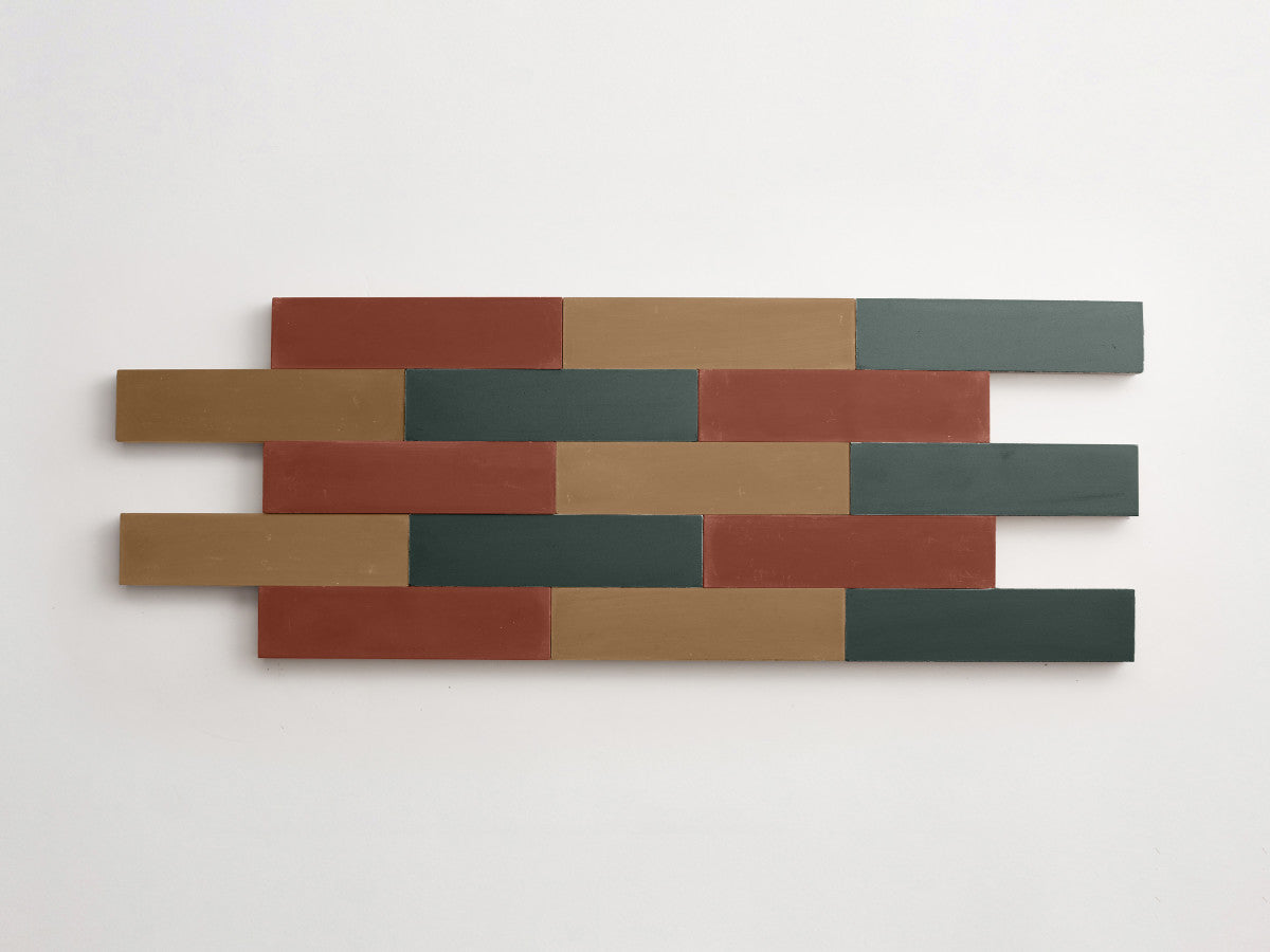 Cement Checkerboard Tile Trio 12x3 Brown, Green, Tan.