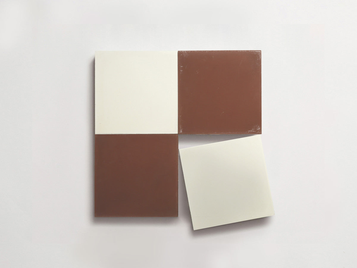 Cement Checkerboard Tile Bundle 4x4 White, Chestnut Brown.