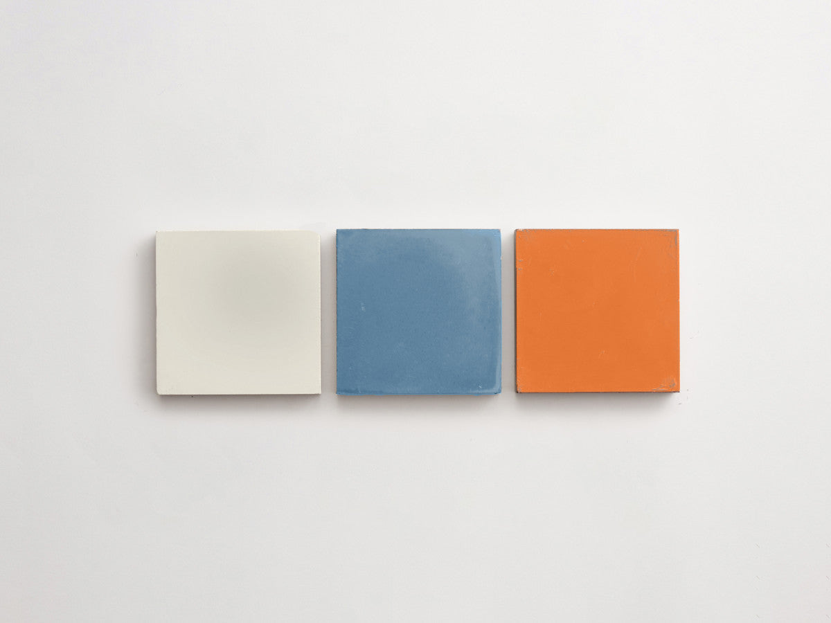 Cement Checkerboard Tile Trio 4x4 Orange, White, Blue.