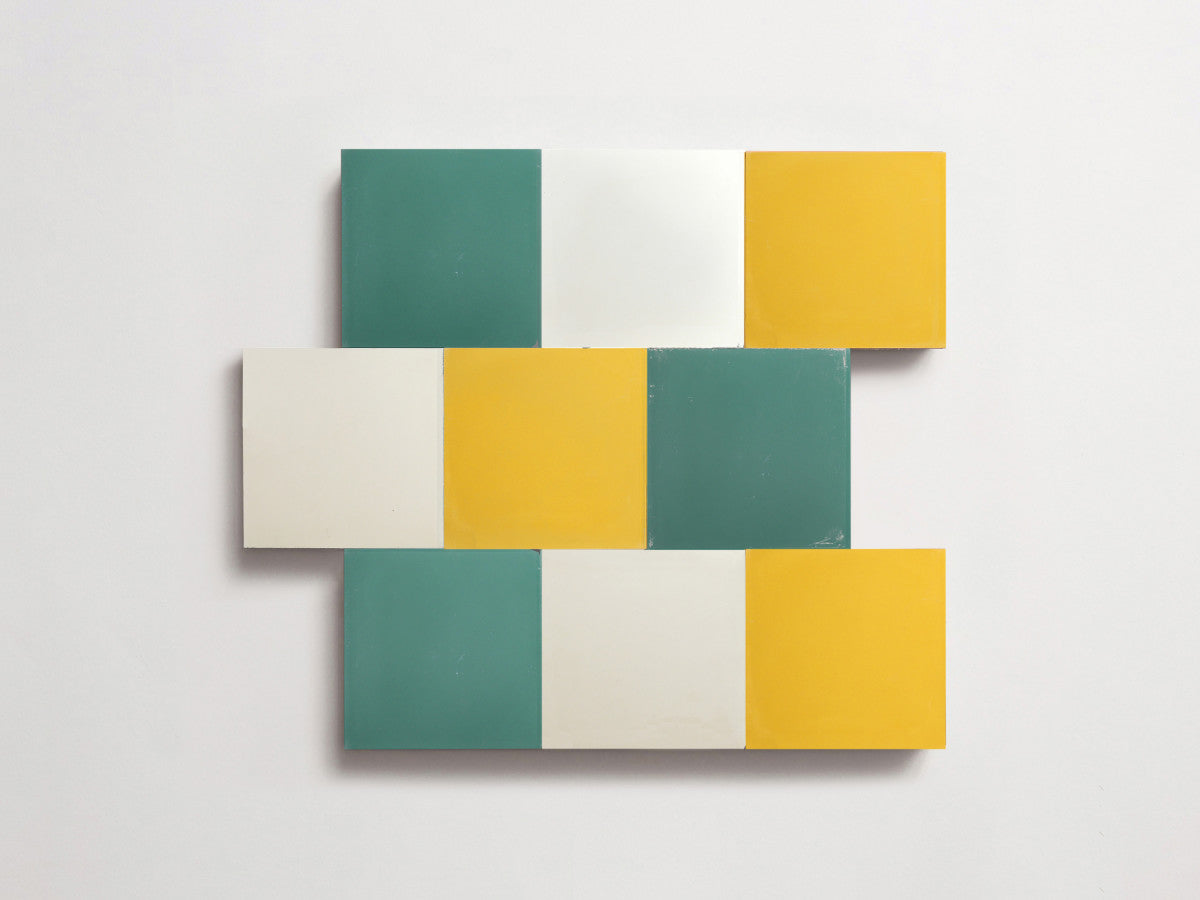Cement Checkerboard Tile Trio 4x4 Green, Yellow.