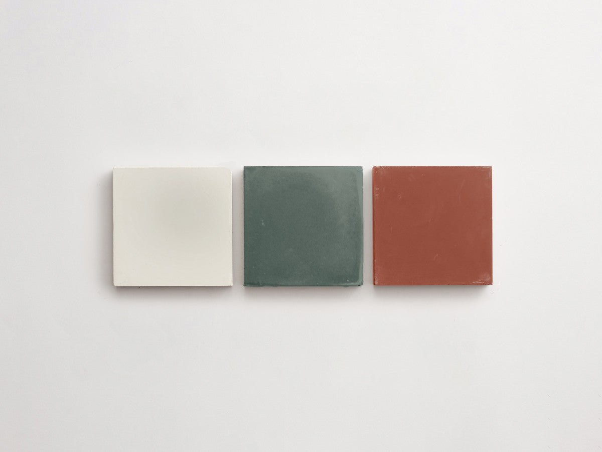 Cement Checkerboard Tile Trio 4x4 Brown, Forest Green, White.