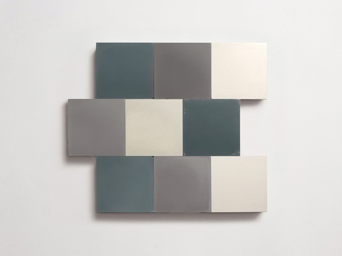 Cement Checkerboard Tile Trio 4x4 Blue, Grey, White.