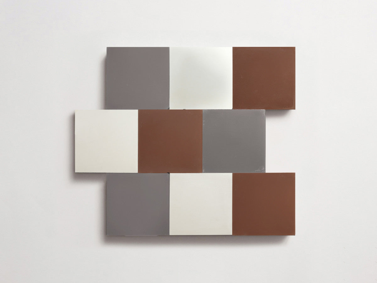 Cement Checkerboard Tile Trio 4x4 Grey, White, Brown.