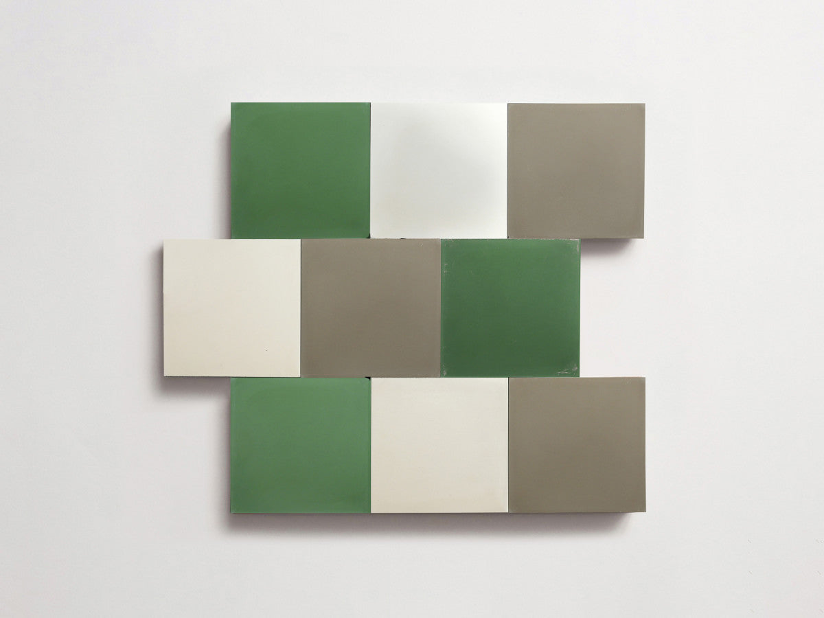 Cement Checkerboard Tile Trio 4x4 White, Grey, Green.