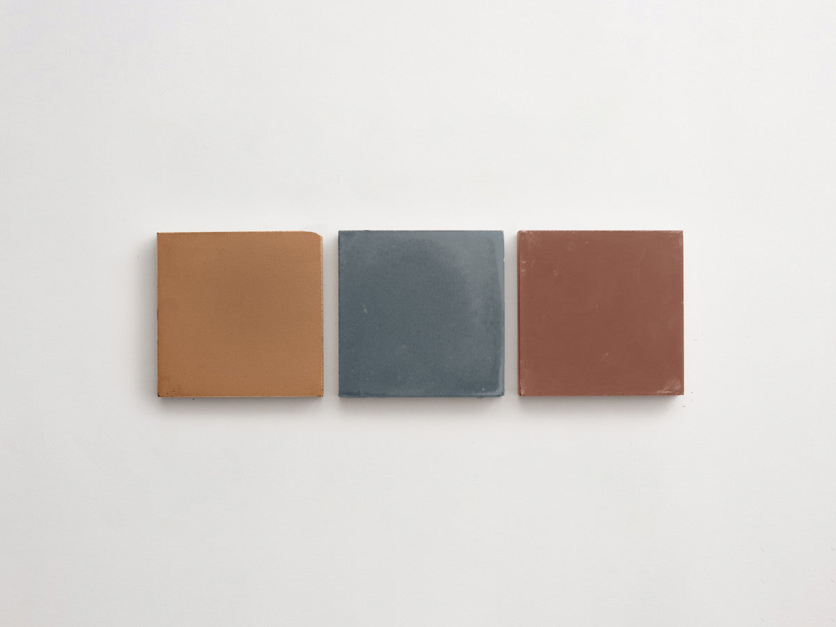 Cement Checkerboard Tile Trio 4x4 Brown, Blue, Tan.