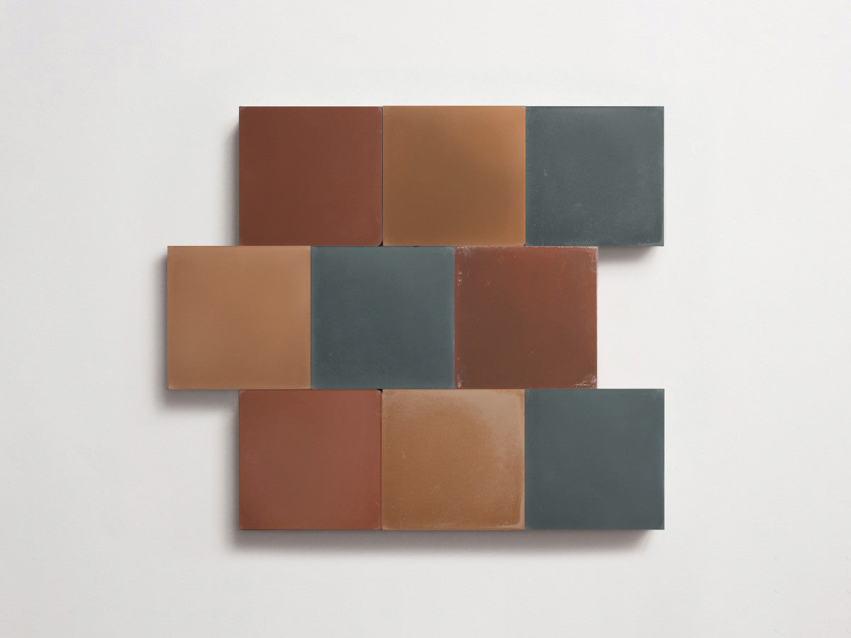 Cement Checkerboard Tile Trio 4x4 Brown, Blue, Tan.
