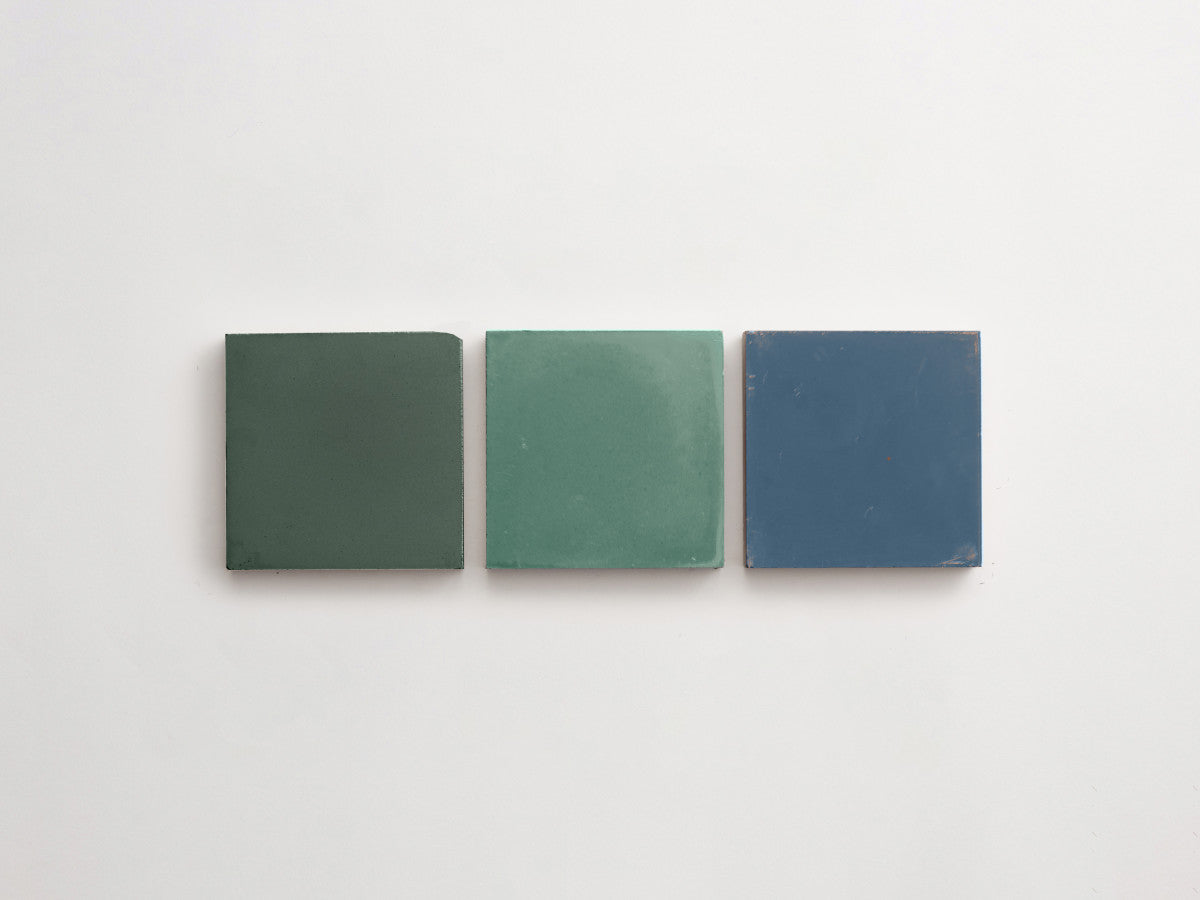 Cement Checkerboard Tile Trio 4x4 Green, Blue, Green.