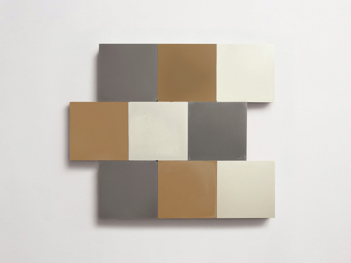 Cement Checkerboard Tile Trio 4x4 Brown, White, Grey.