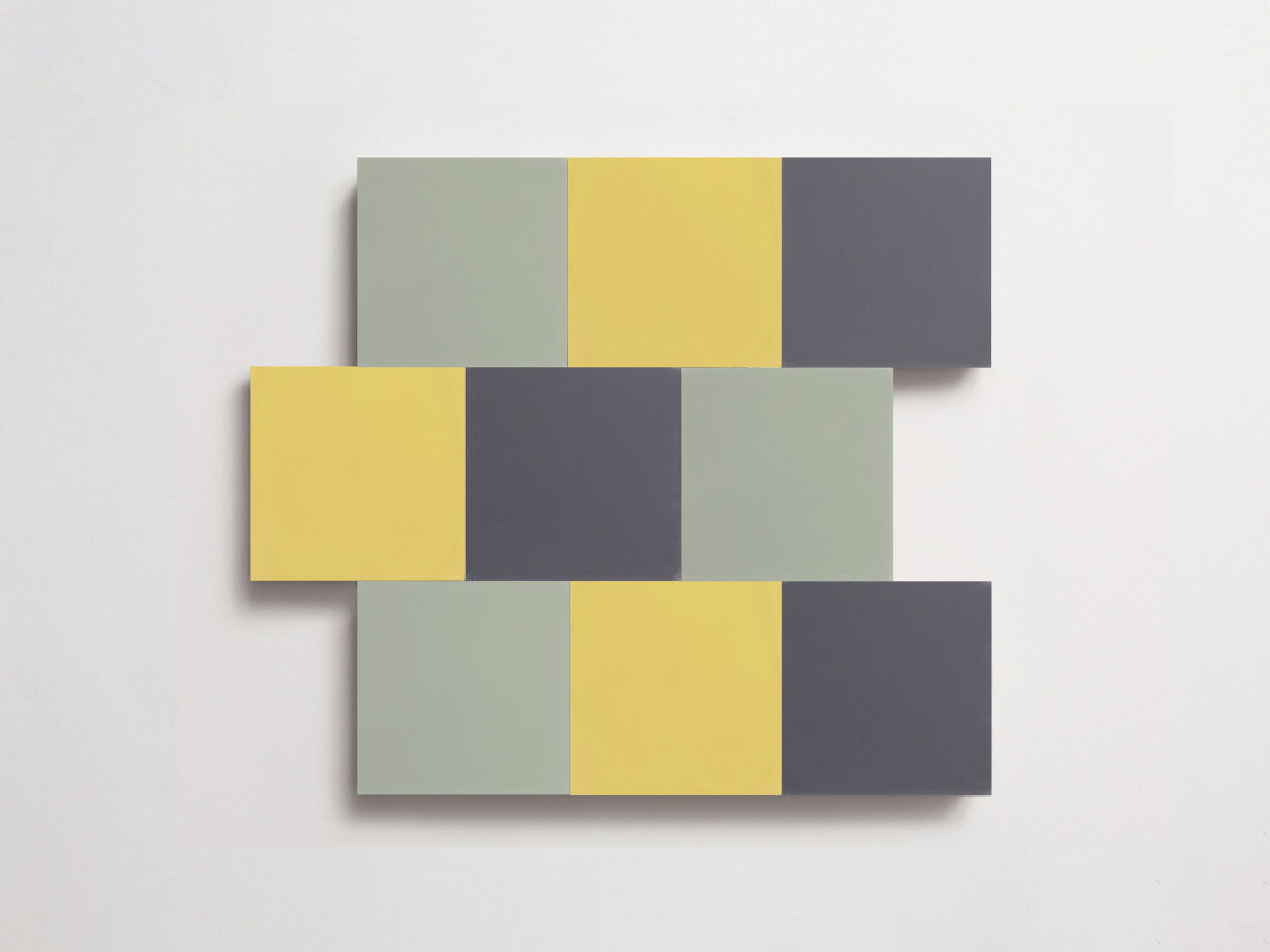 Cement Checkerboard Tile Trio 4x4 Yellow, Green, Grey.