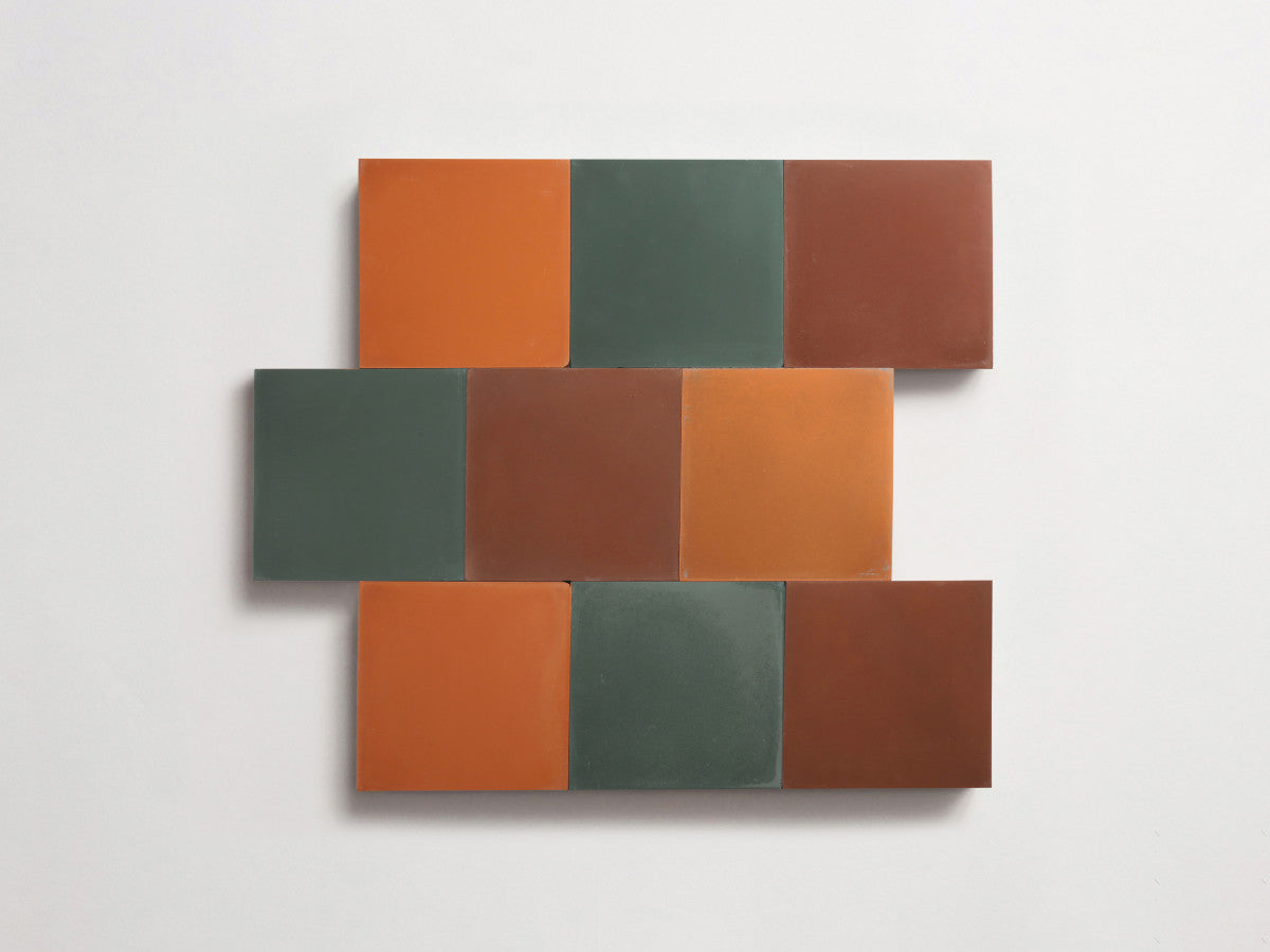 Cement Checkerboard Tile Trio 4x4 Green, Brown.