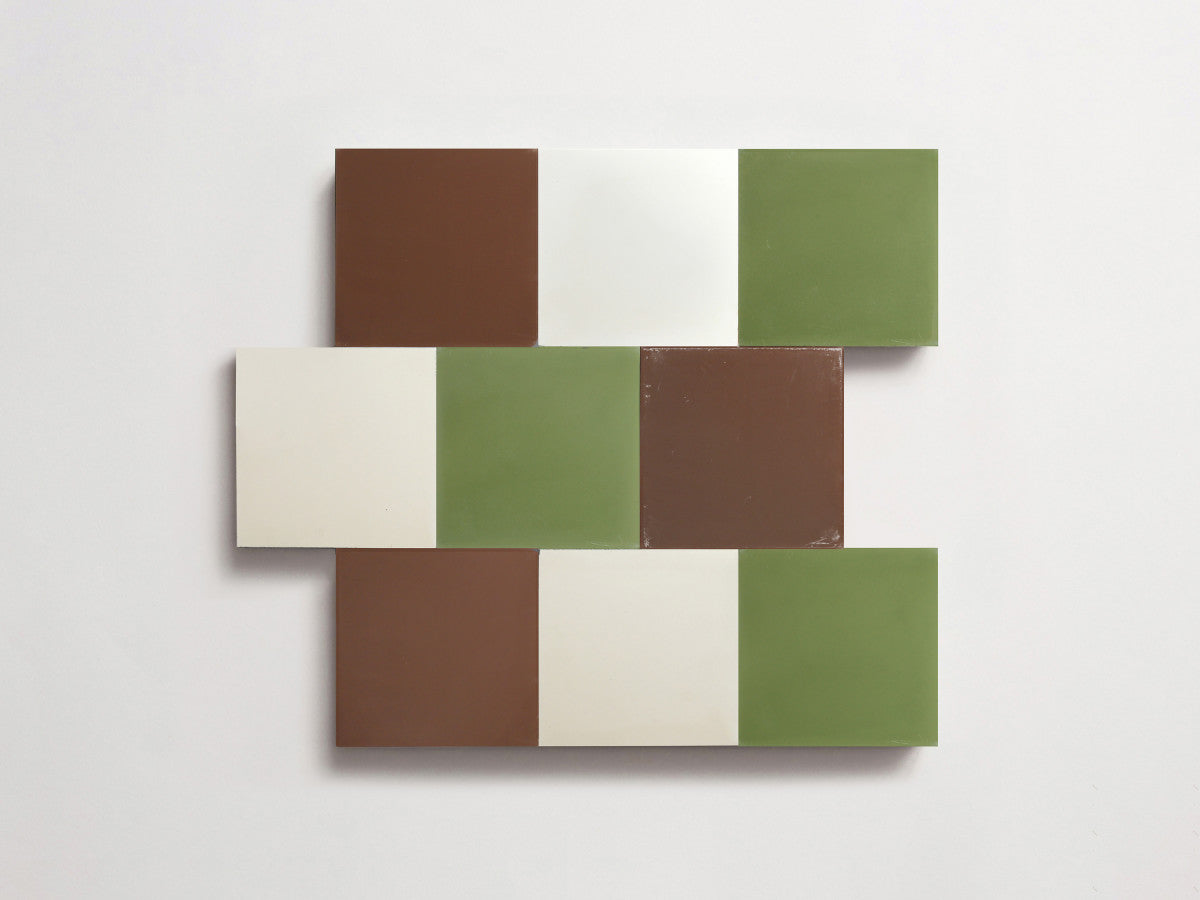 Cement Checkerboard Tile Trio 4x4 Brown, Green, White.