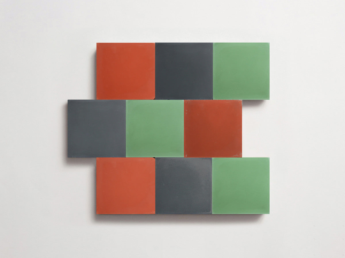 Cement Checkerboard Tile Trio 4x4 Red, Green, Blue.
