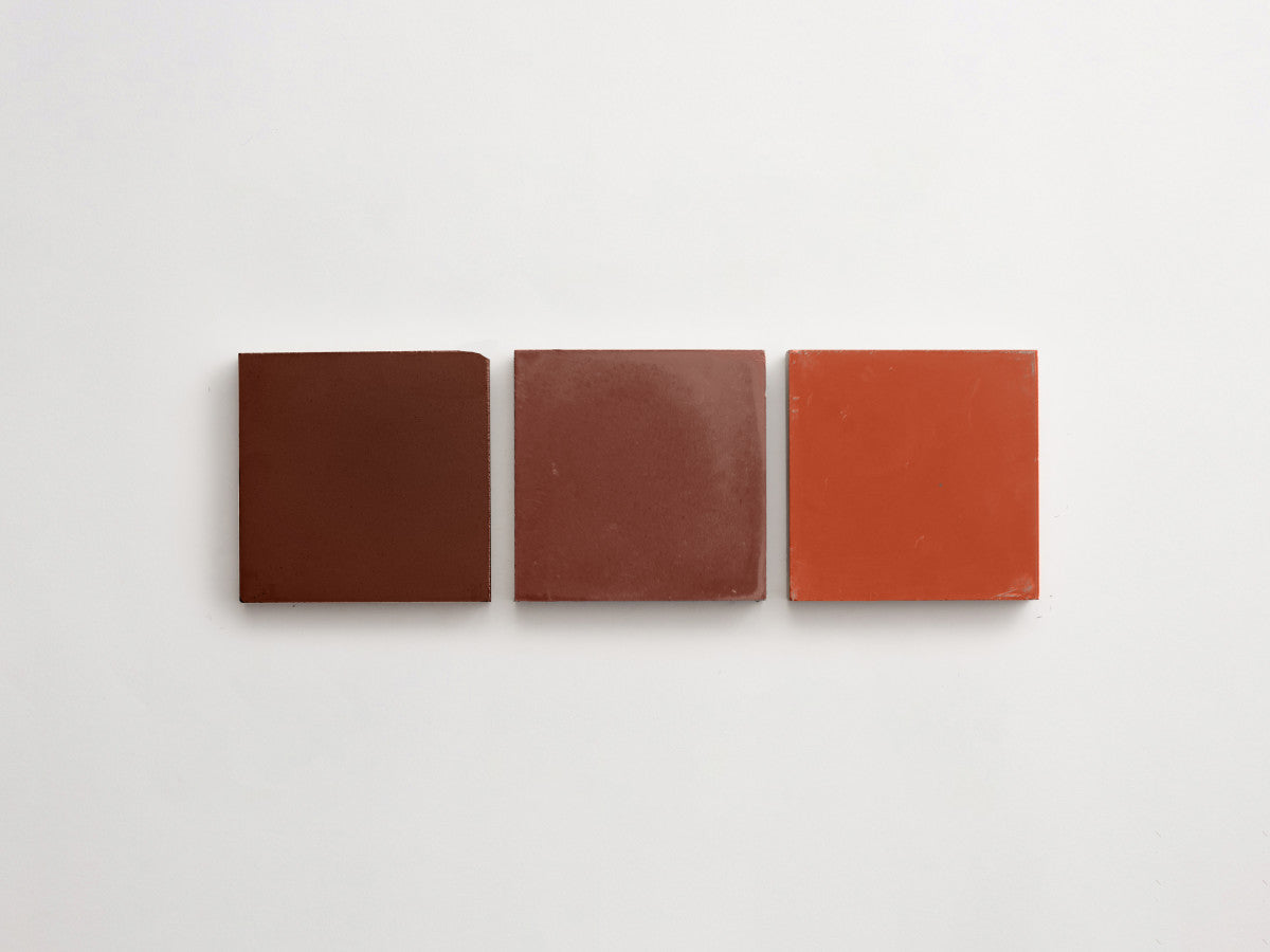 Cement Checkerboard Tile Trio 4x4 Red, Brown, Maroon.