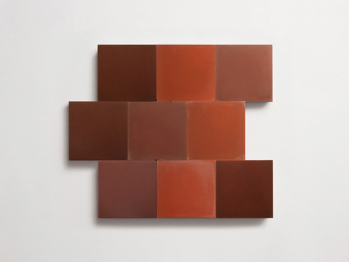 Cement Checkerboard Tile Trio 4x4 Red, Brown, Maroon.