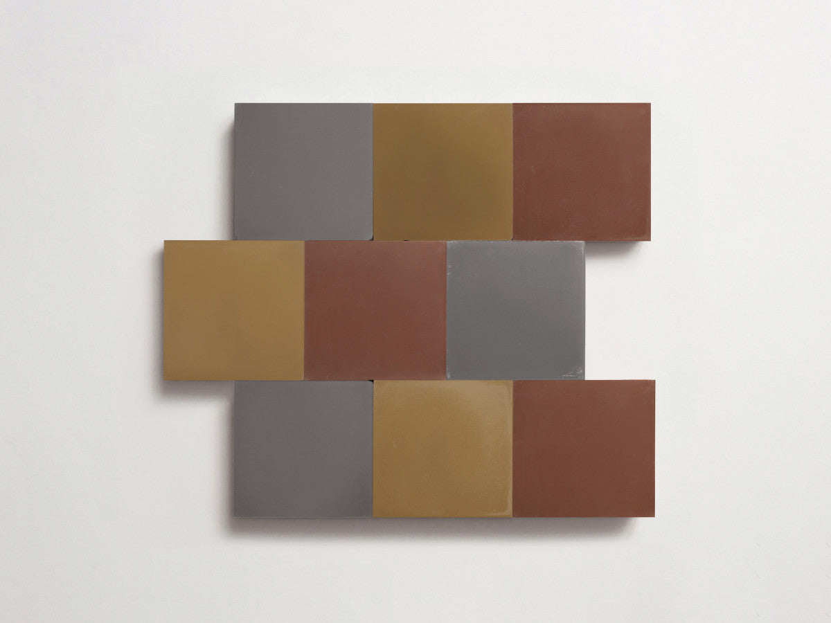 Cement Checkerboard Tile Trio 4x4 Brown, Grey, Tan.