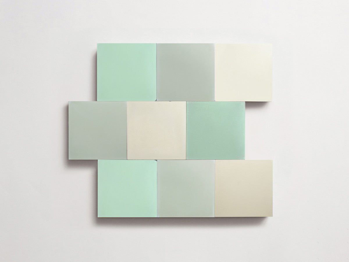 Cement Checkerboard Tile Trio 4x4 Green, Blue.