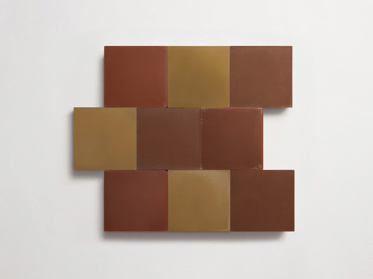 Cement Checkerboard Tile Trio 4x4 Brown, Tan, Maroon.