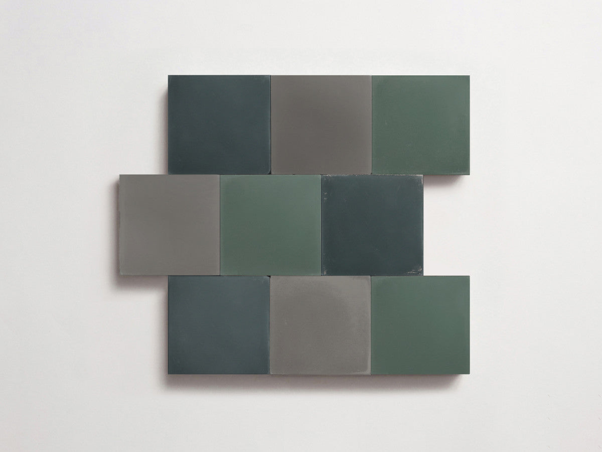 Cement Checkerboard Tile Trio 4x4 Blue, Green, Grey.