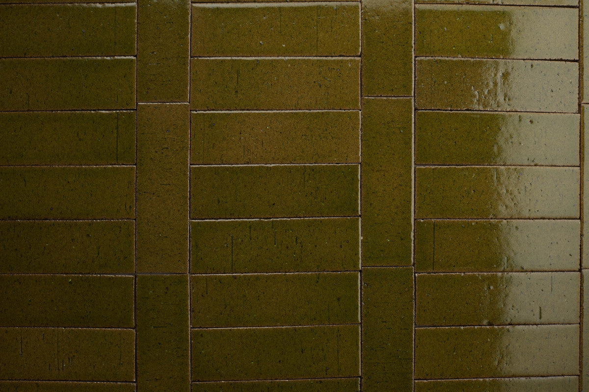 Glazed thin brick 2½x8 Taghkanic Tan Green guild.