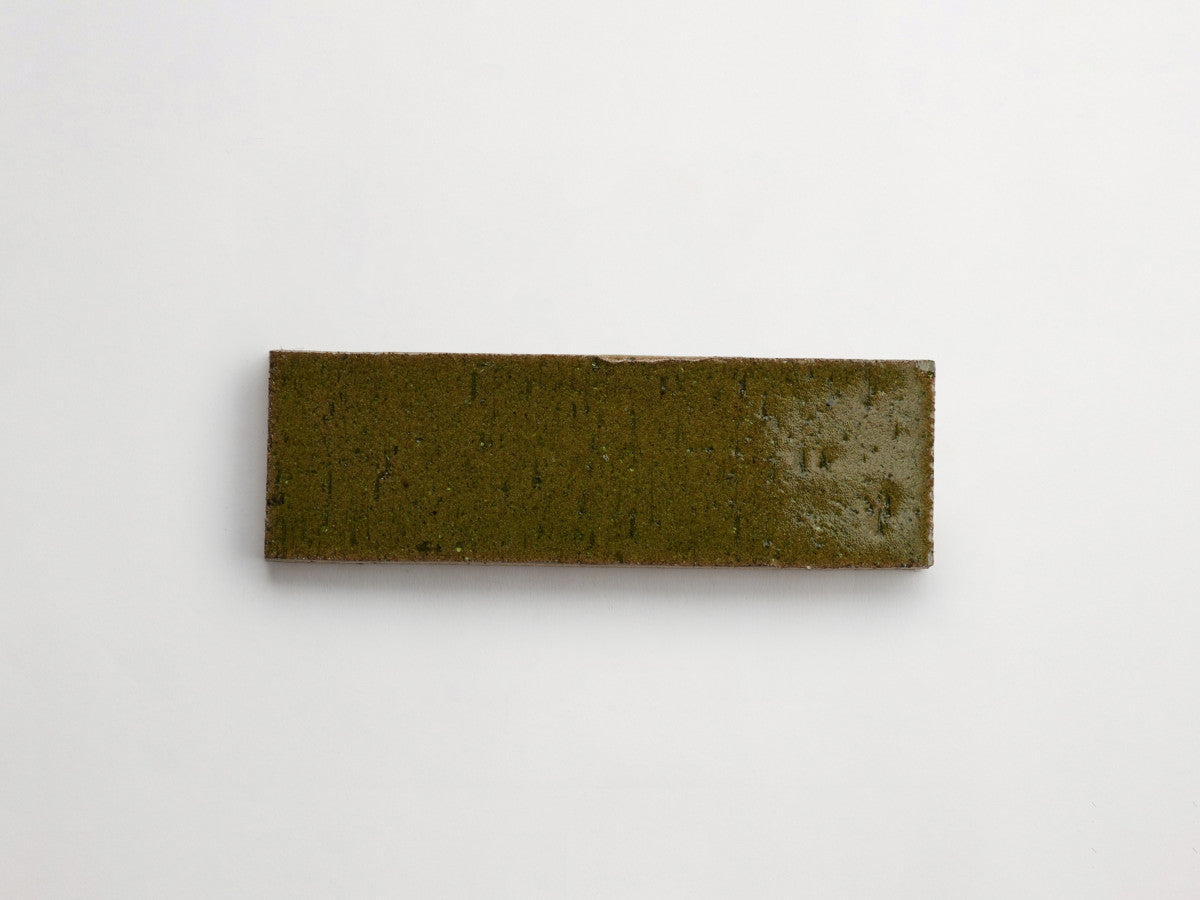 A rectangular, moss-green brick with a rough texture placed on a plain white background.