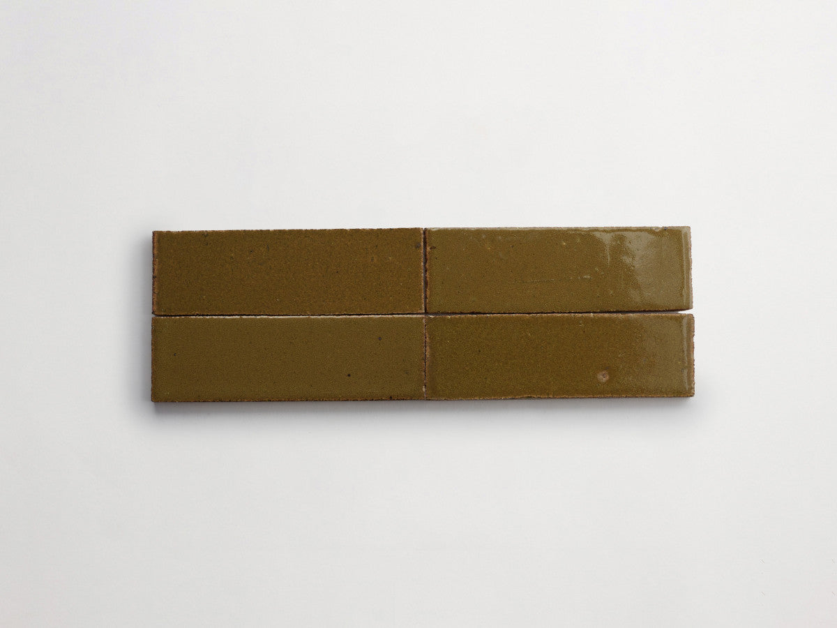Glazed thin brick 2½x8 Mink Hollow Brown, Yellow guild.