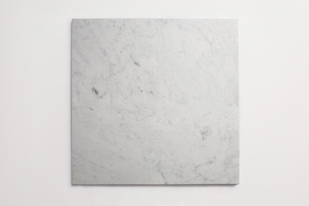 Lapidary stone tile 24 in. square Carrara White Honed.
