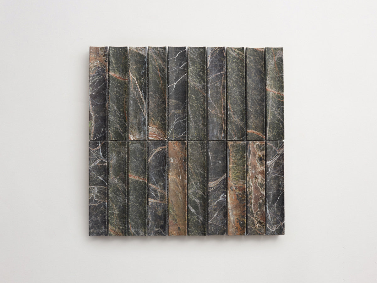 Stone tile 6 x 1¼ fluted mosaic sheet Green Honed.