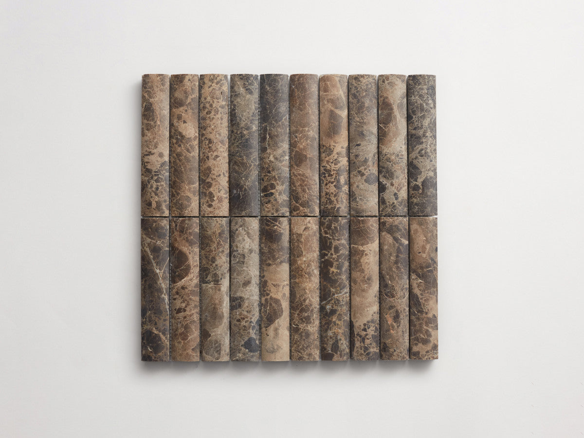 Stone tile 6 x 1¼ rounded mosaic sheet Brown Honed.