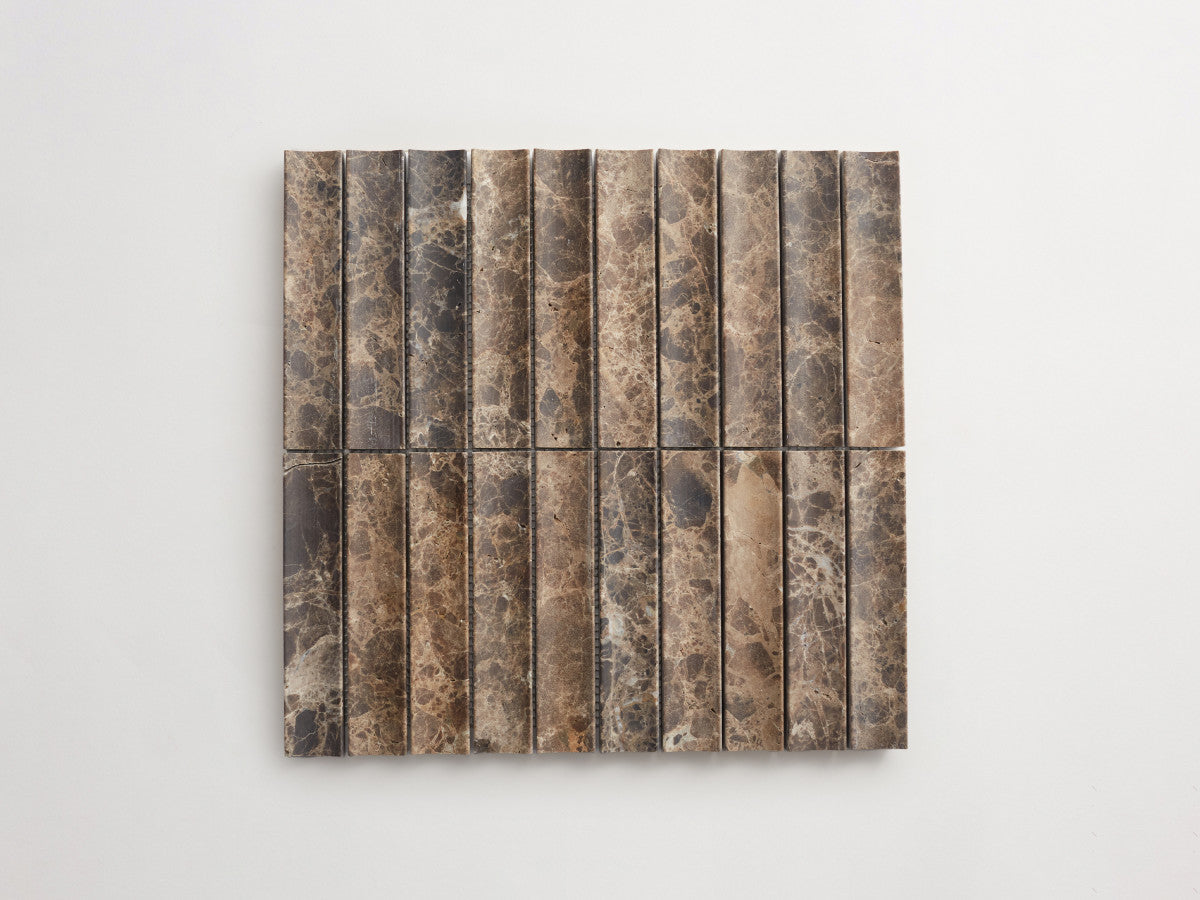 Stone tile 6 x 1¼ fluted mosaic sheet Brown Honed.