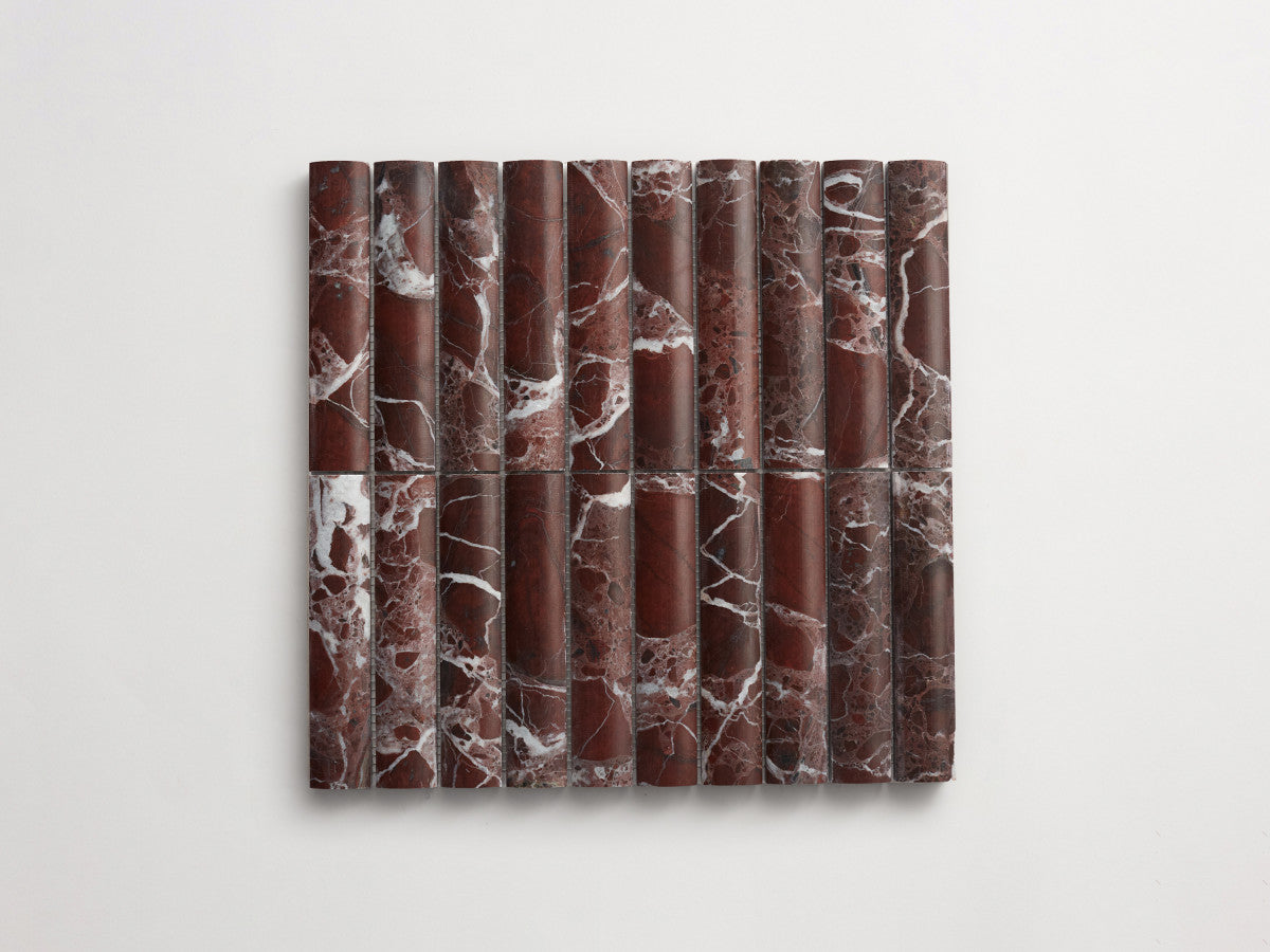 Stone tile 6 x 1¼ rounded mosaic sheet Red Honed.