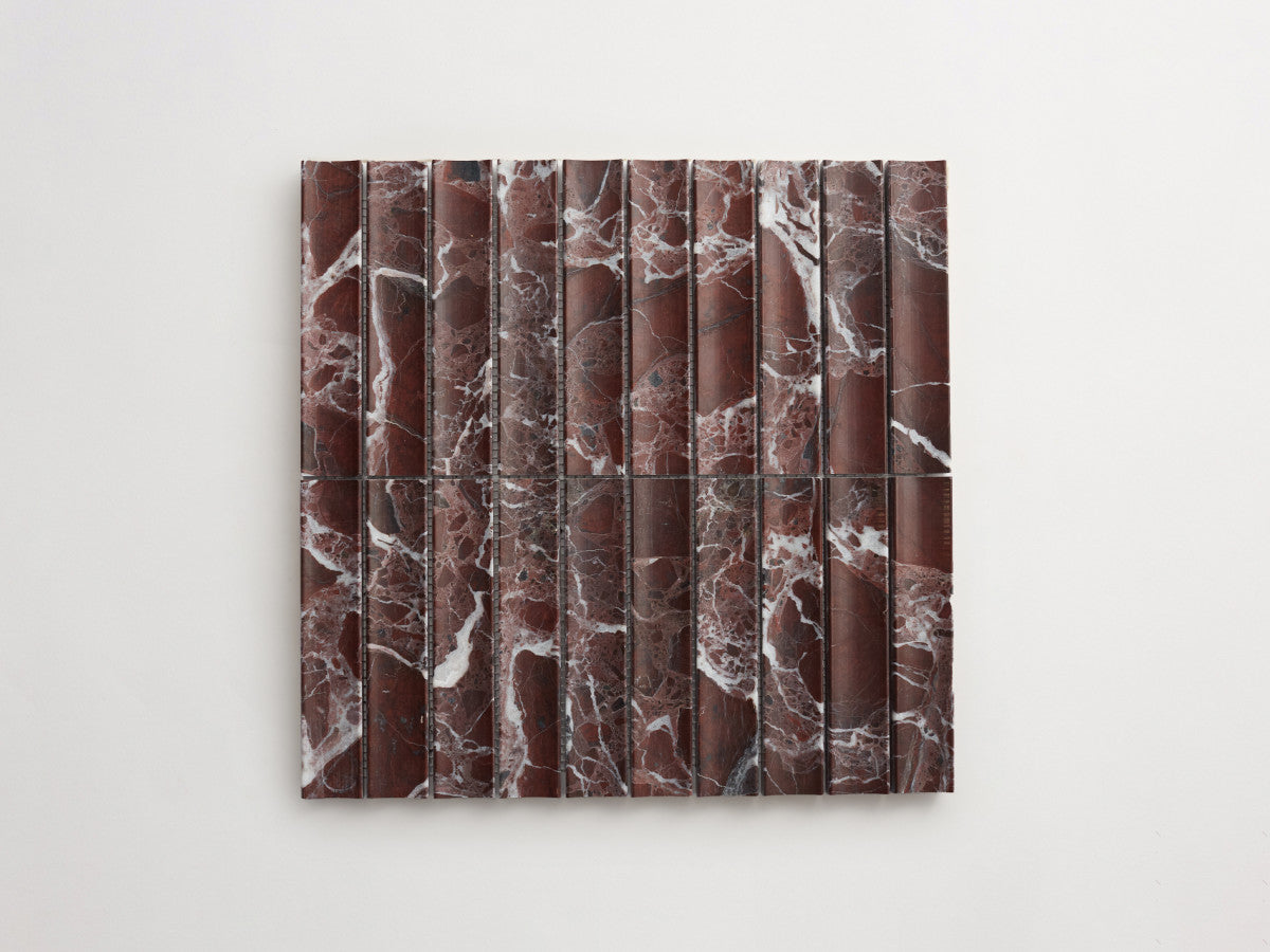Stone tile 6 x 1¼ fluted mosaic sheet Red Honed.