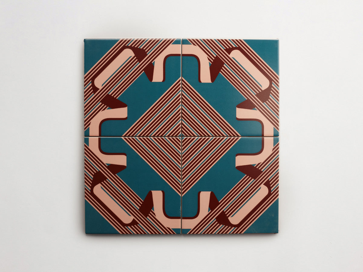 Italian designer ceramic tile Blue Interwoven Stripe Combo.