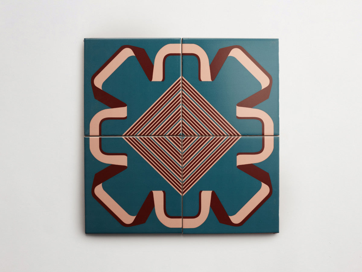 Italian designer ceramic tile Blue Stripe Combo.