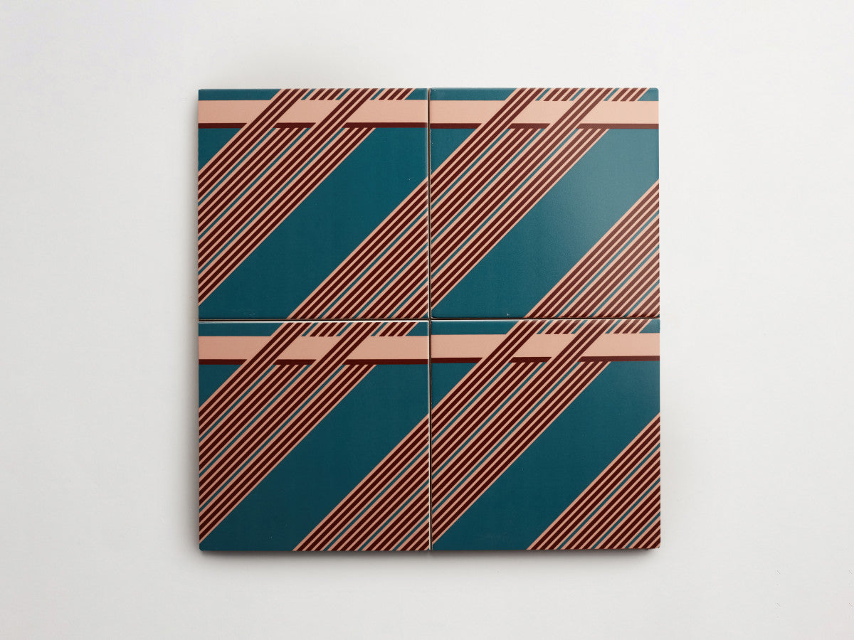 Italian designer ceramic tile Blue Interwoven Stripe Top.