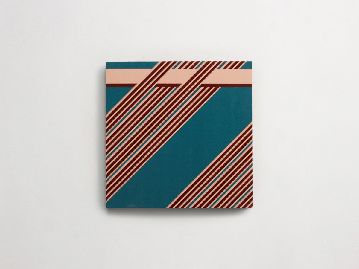 Italian designer ceramic tile Blue Interwoven Stripe Top.