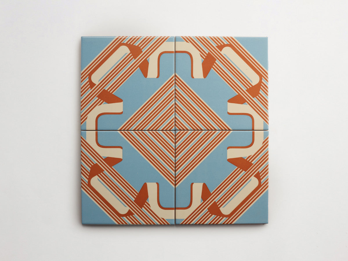 Italian designer ceramic tile Blue Interwoven Stripe Combo.