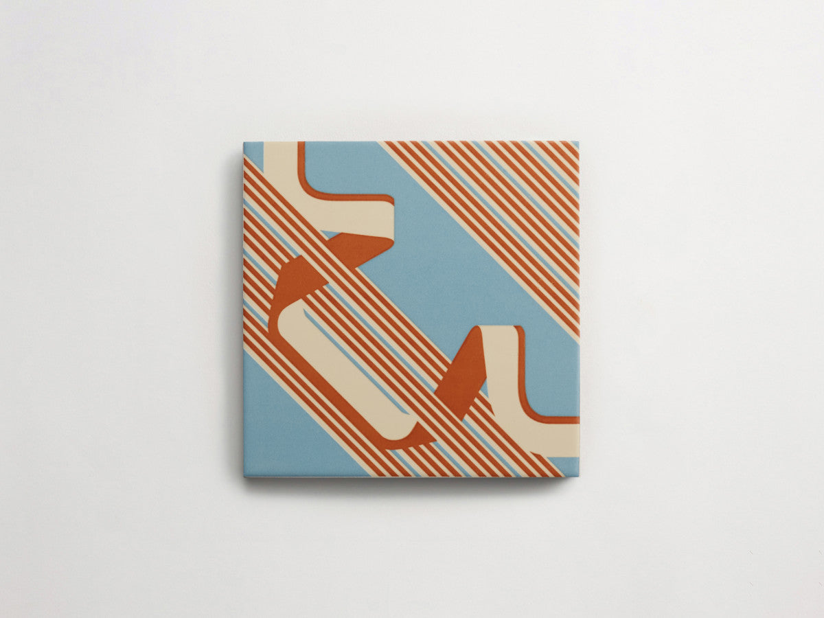 Italian designer ceramic tile Blue Interwoven Stripe Combo.