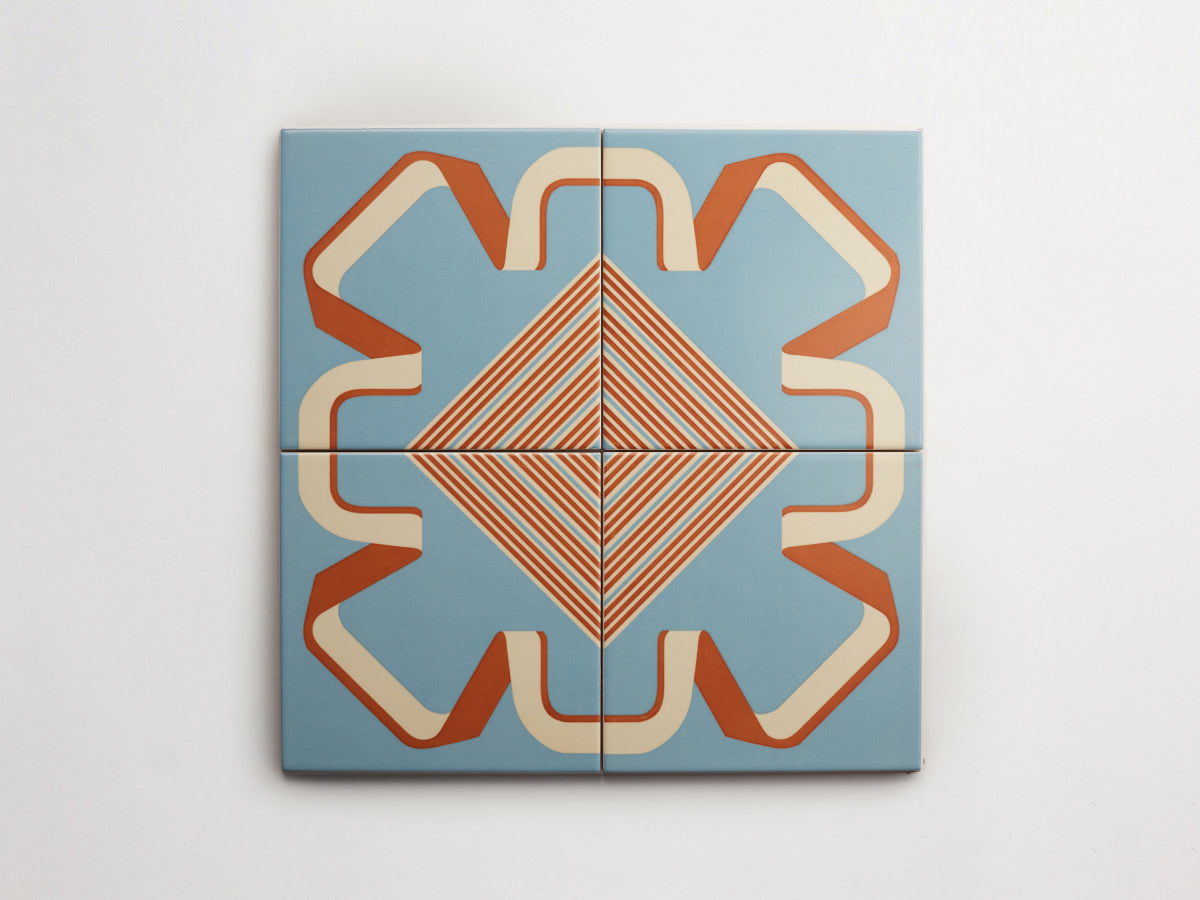 Italian designer ceramic tile Blue Stripe Combo.
