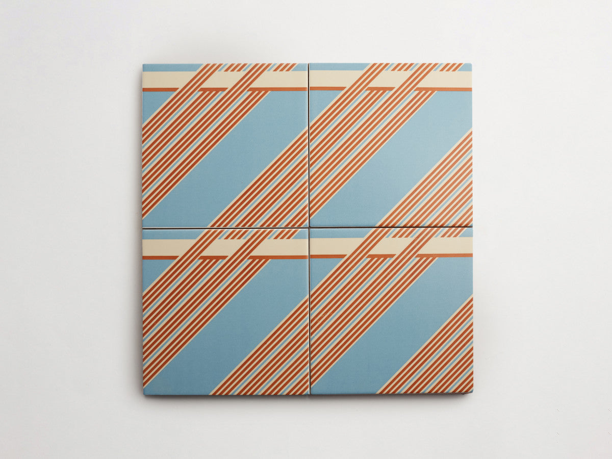 Italian designer ceramic tile Blue Interwoven Stripe Top.