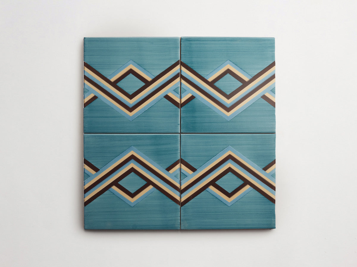 Italian designer ceramic tile Blue Angled Stripes.