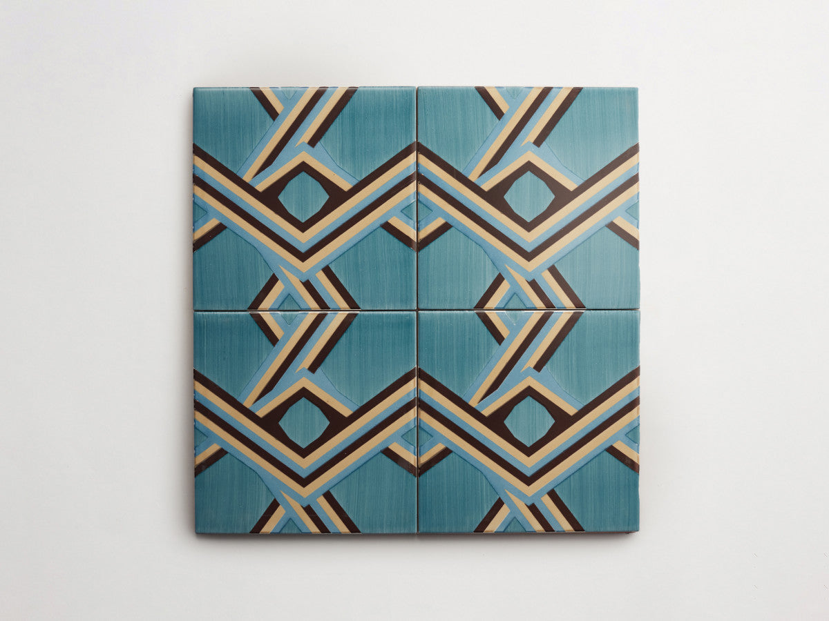 Italian designer ceramic tile Blue Angled Stripes.