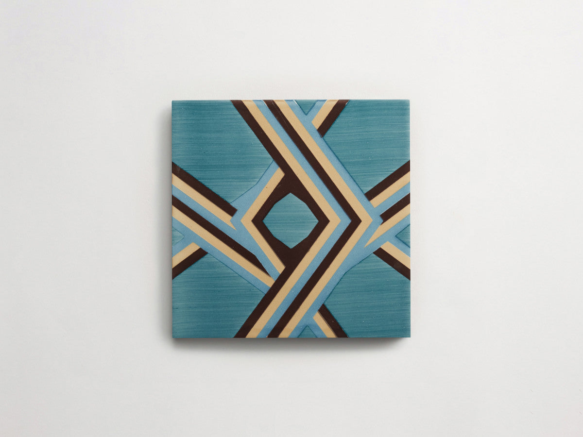 Italian designer ceramic tile Blue Angled Stripes.